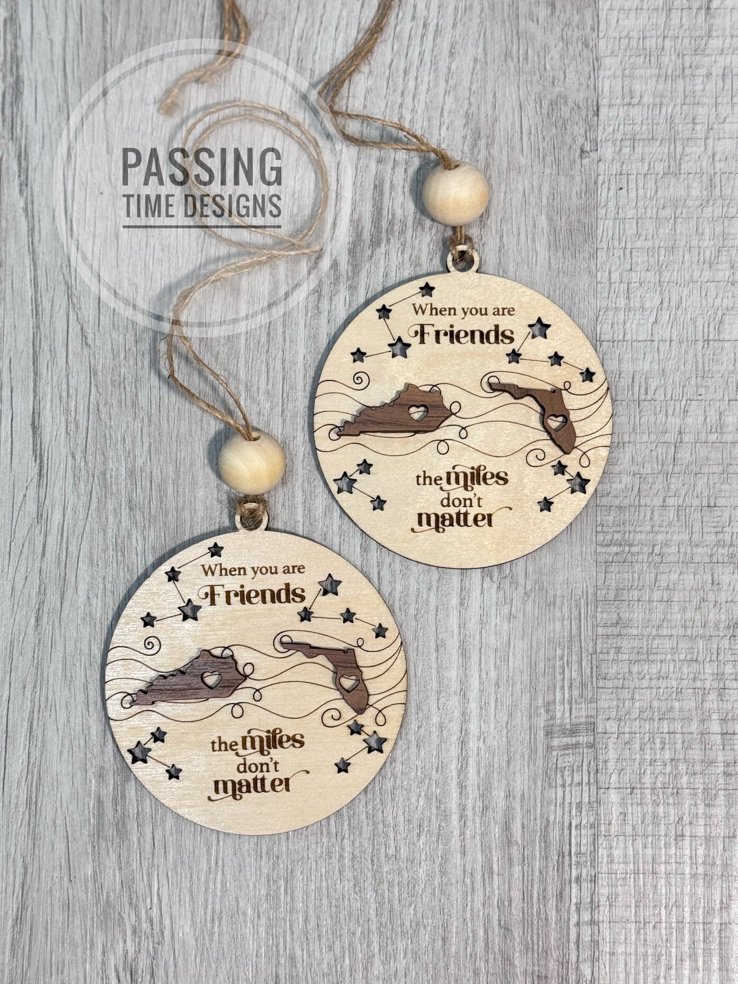 Personalized long distance relationship ornament, state to state location wood ornament gift, miles apart don't matter Family christmas gift