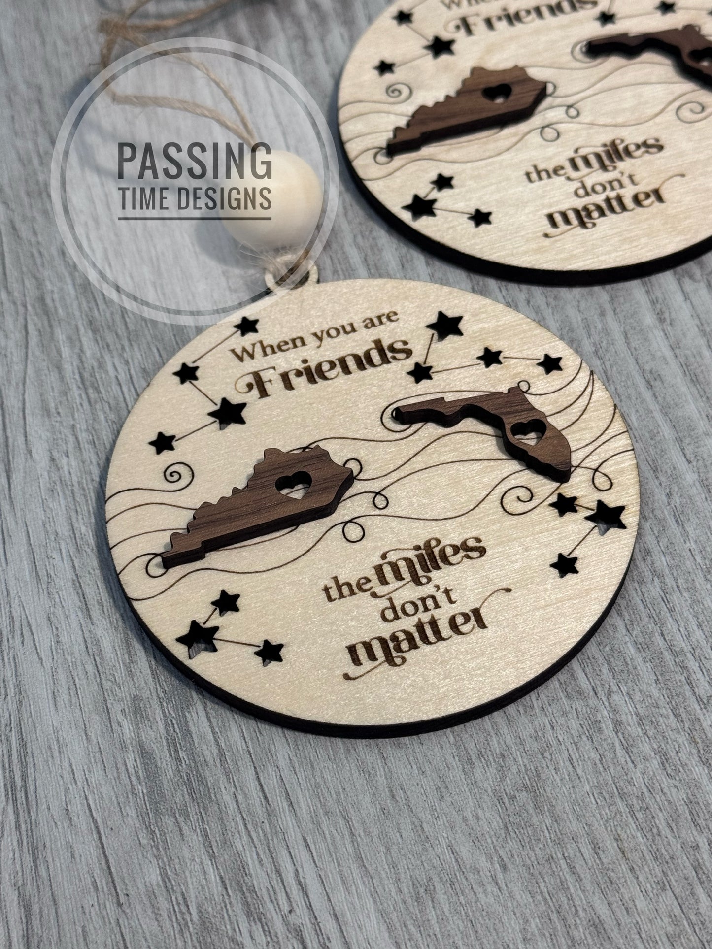 Personalized long distance relationship ornament, state to state location wood ornament gift, miles apart don't matter Family christmas gift