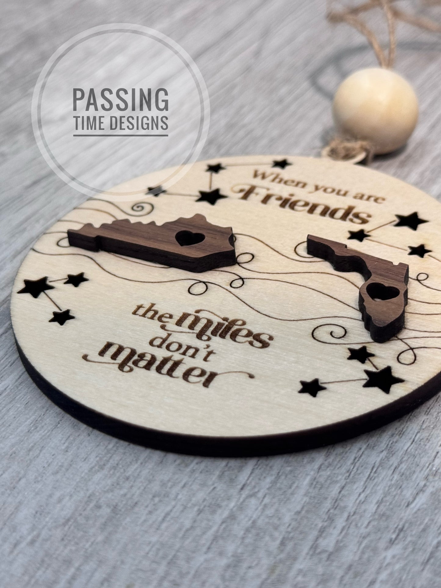 Personalized long distance relationship ornament, state to state location wood ornament gift, miles apart don't matter Family christmas gift