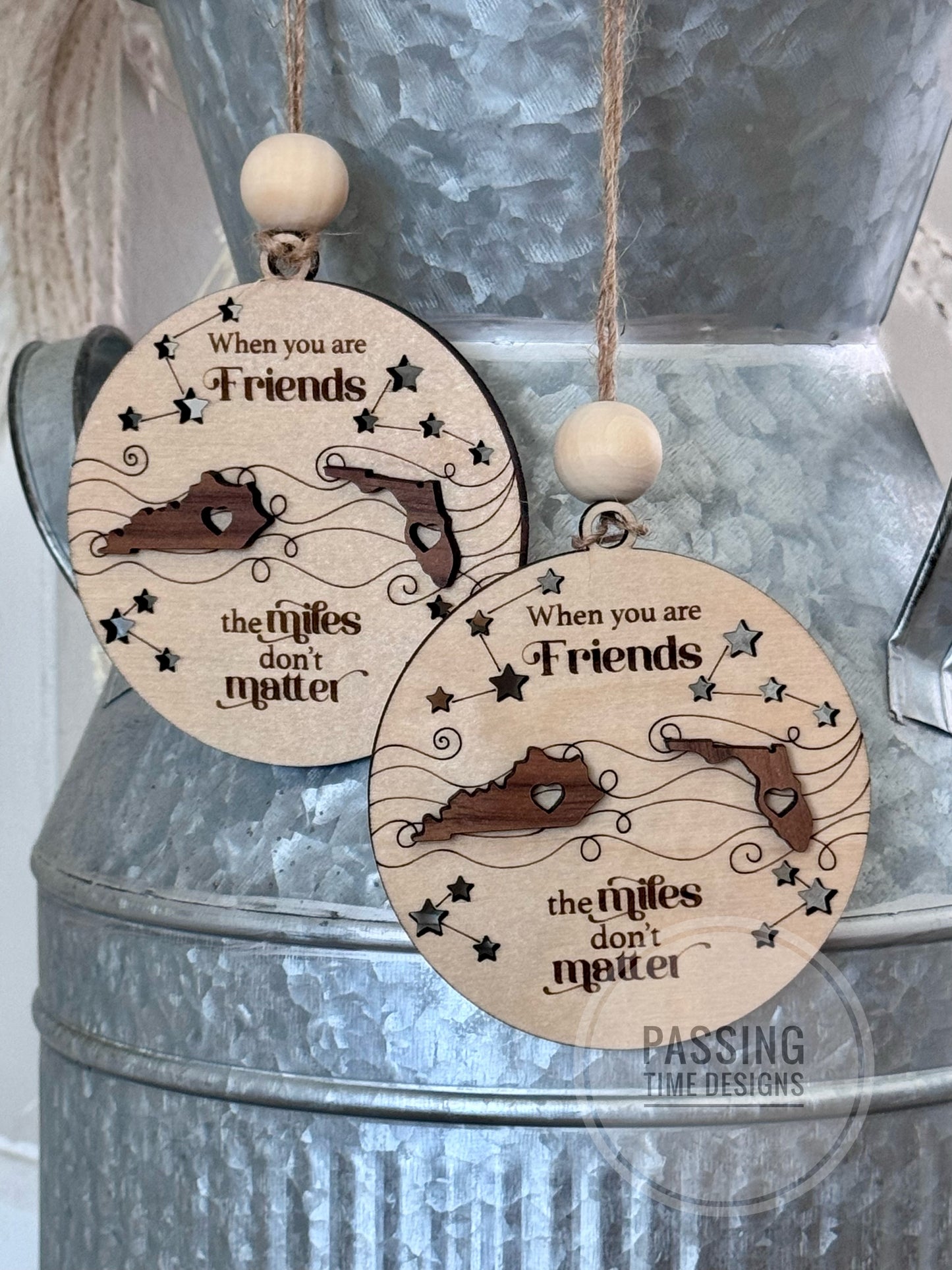 Personalized long distance relationship ornament, state to state location wood ornament gift, miles apart don't matter Family christmas gift