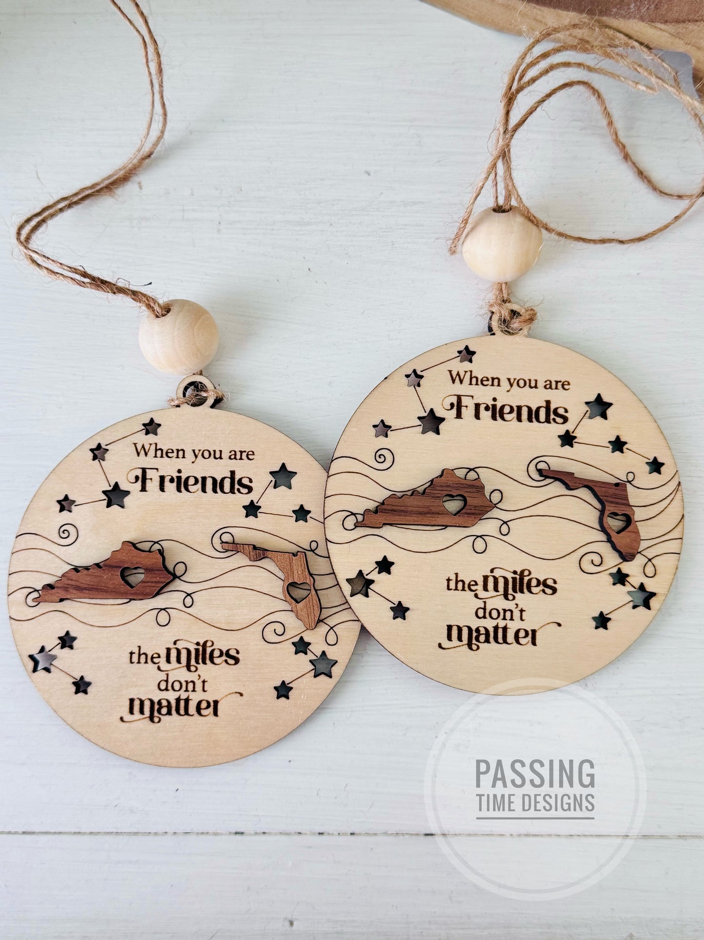 Personalized long distance relationship ornament, state to state location wood ornament gift, miles apart don't matter Family christmas gift