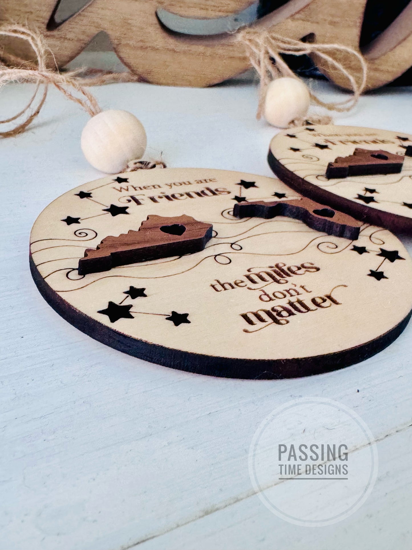 Personalized long distance relationship ornament, state to state location wood ornament gift, miles apart don't matter Family christmas gift