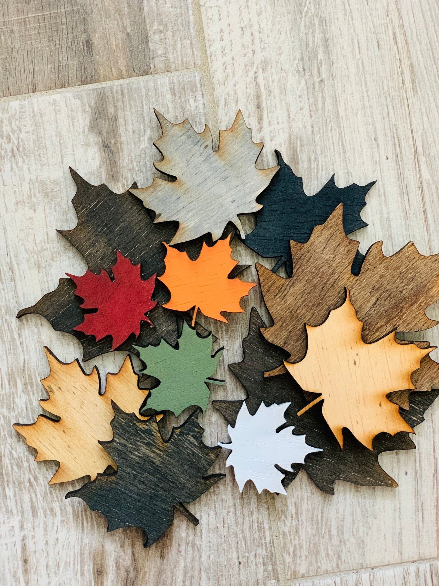 Set of wood leaves