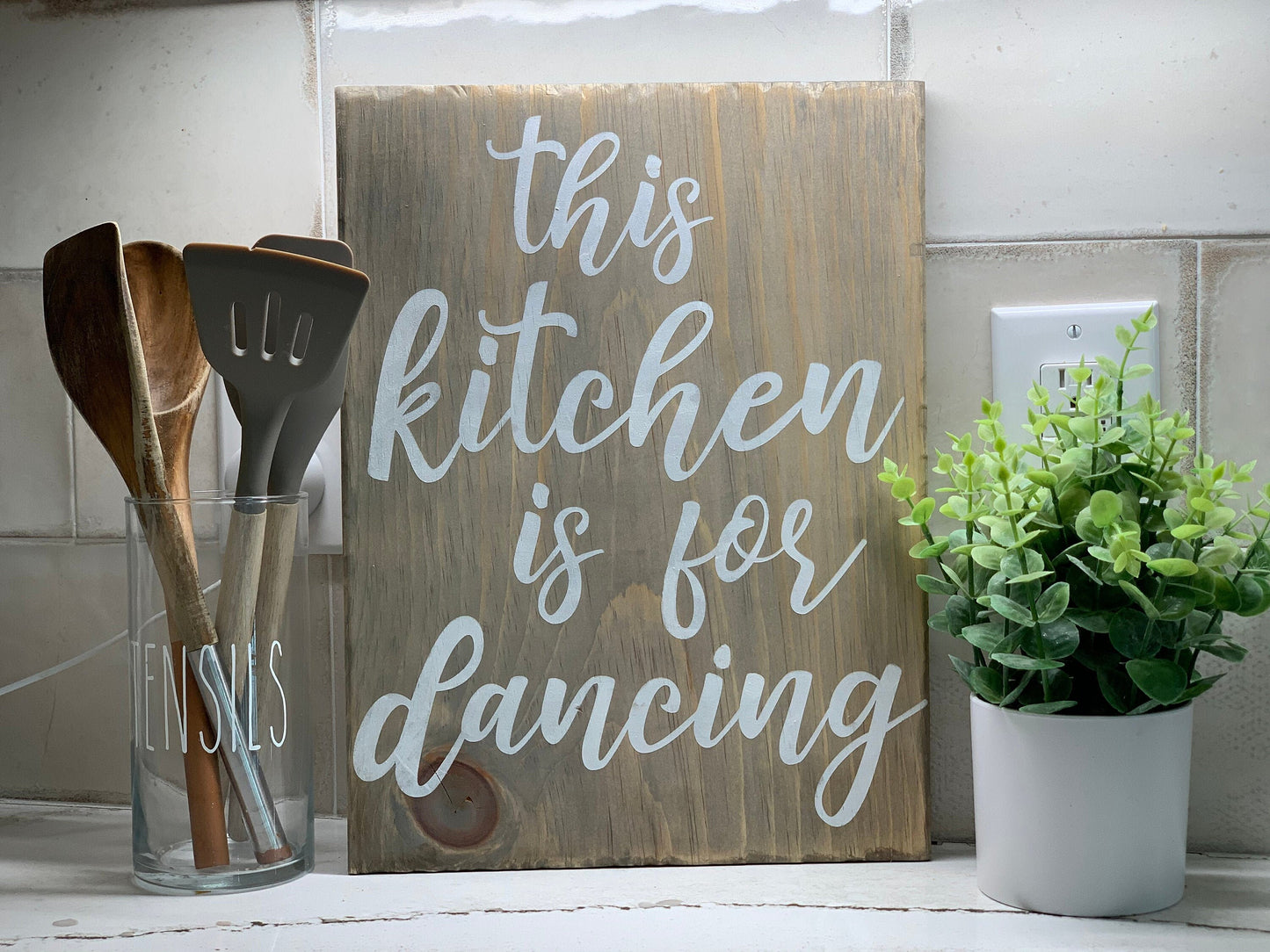 This kitchen is for dancing wood sign