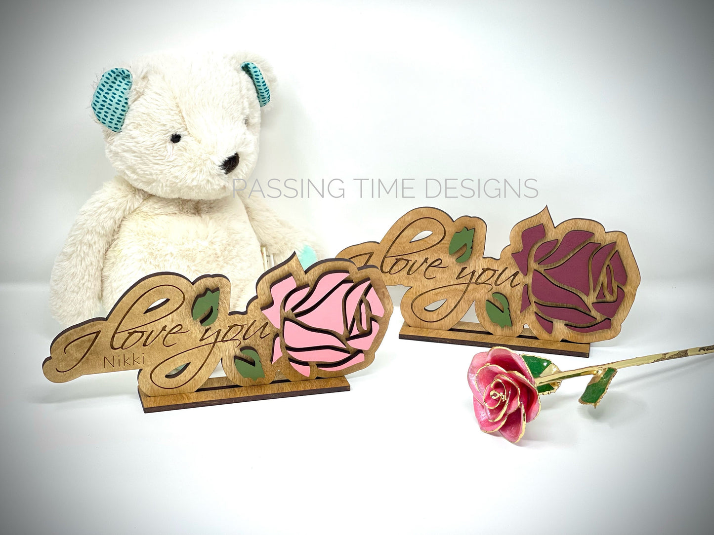 Personalized wood Rose / custom Engraved 3D Rose with Stand (1pc)