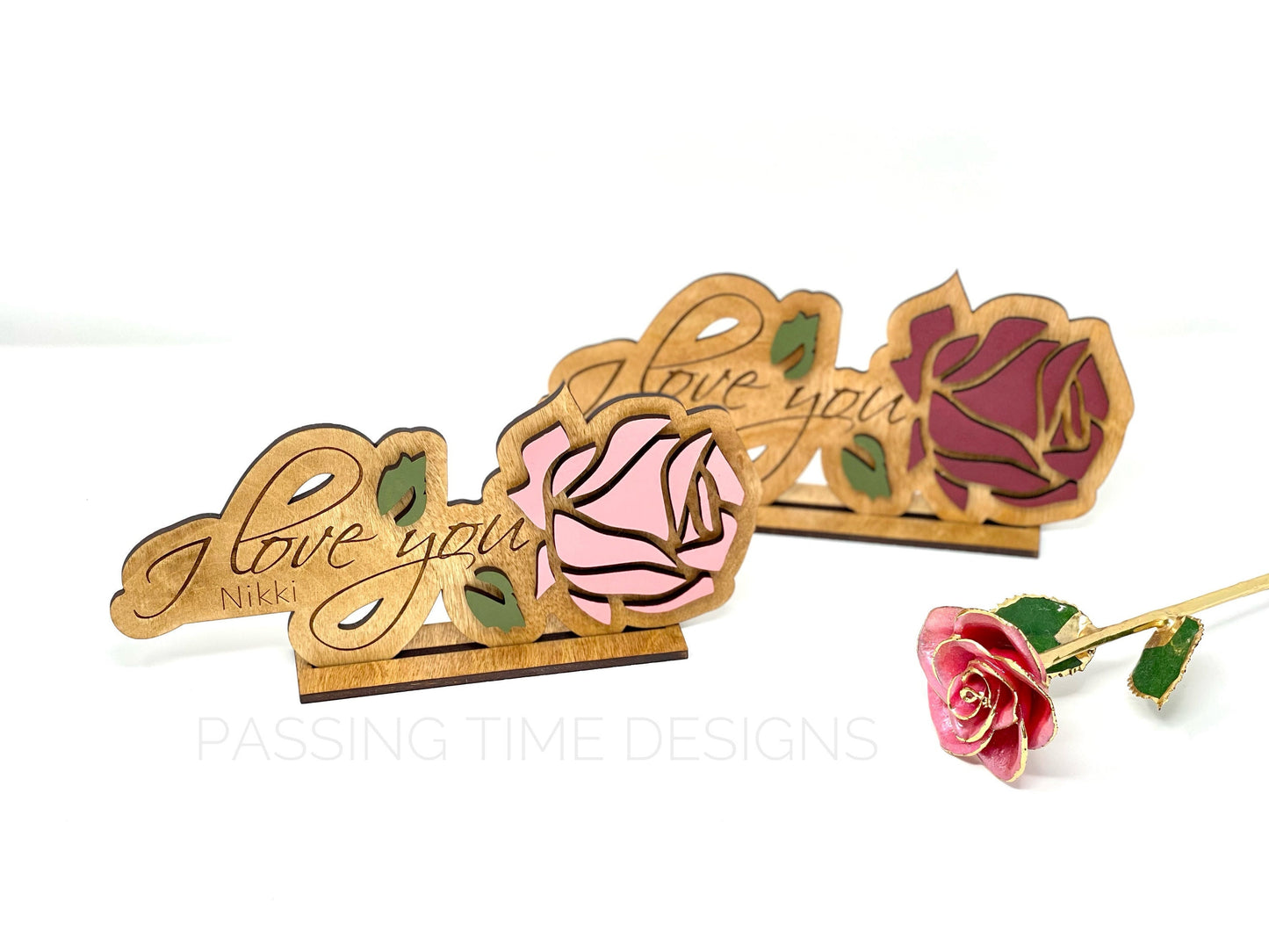 Personalized wood Rose / custom Engraved 3D Rose with Stand (1pc)