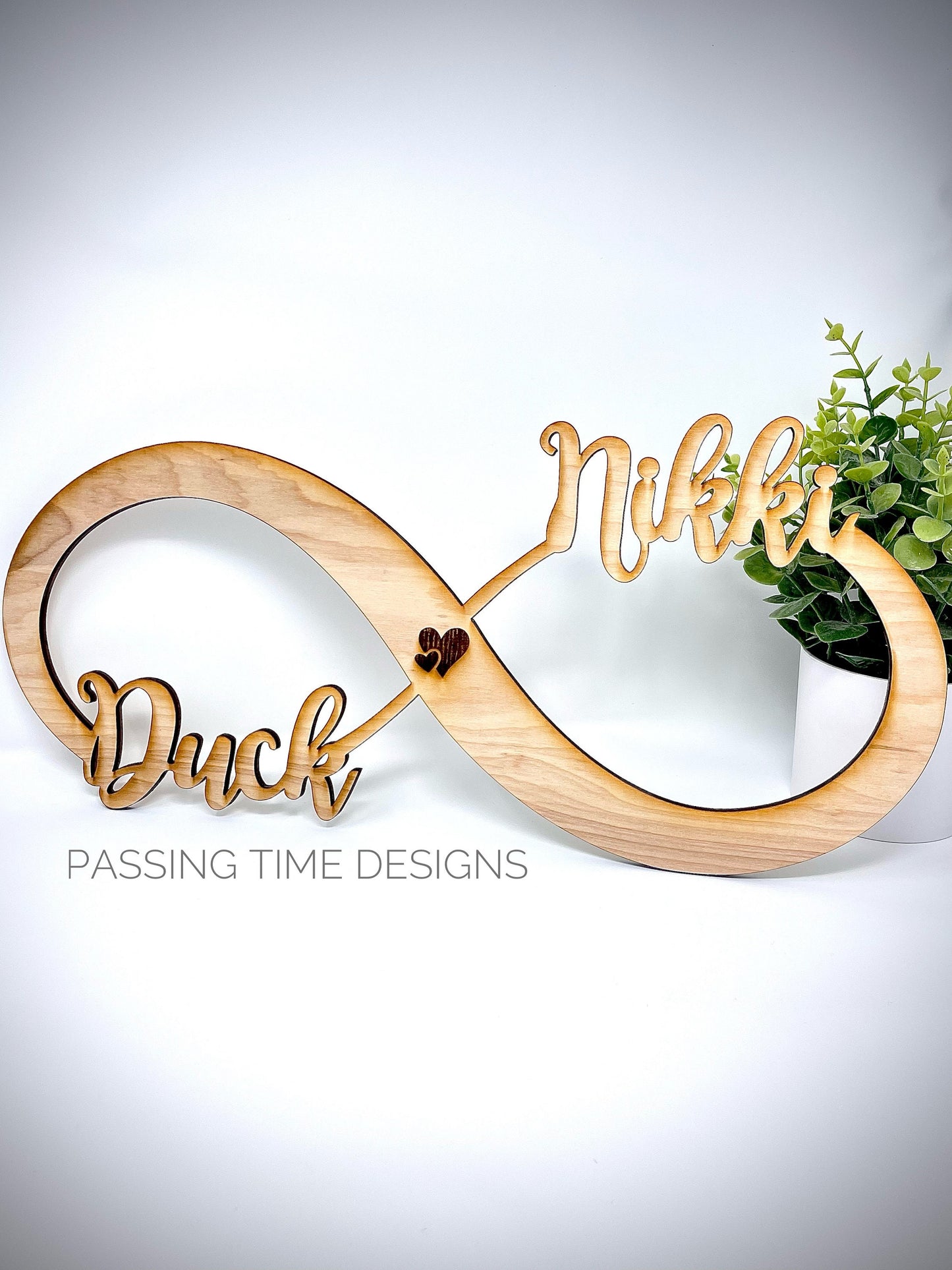 Wood Infinity sign with names