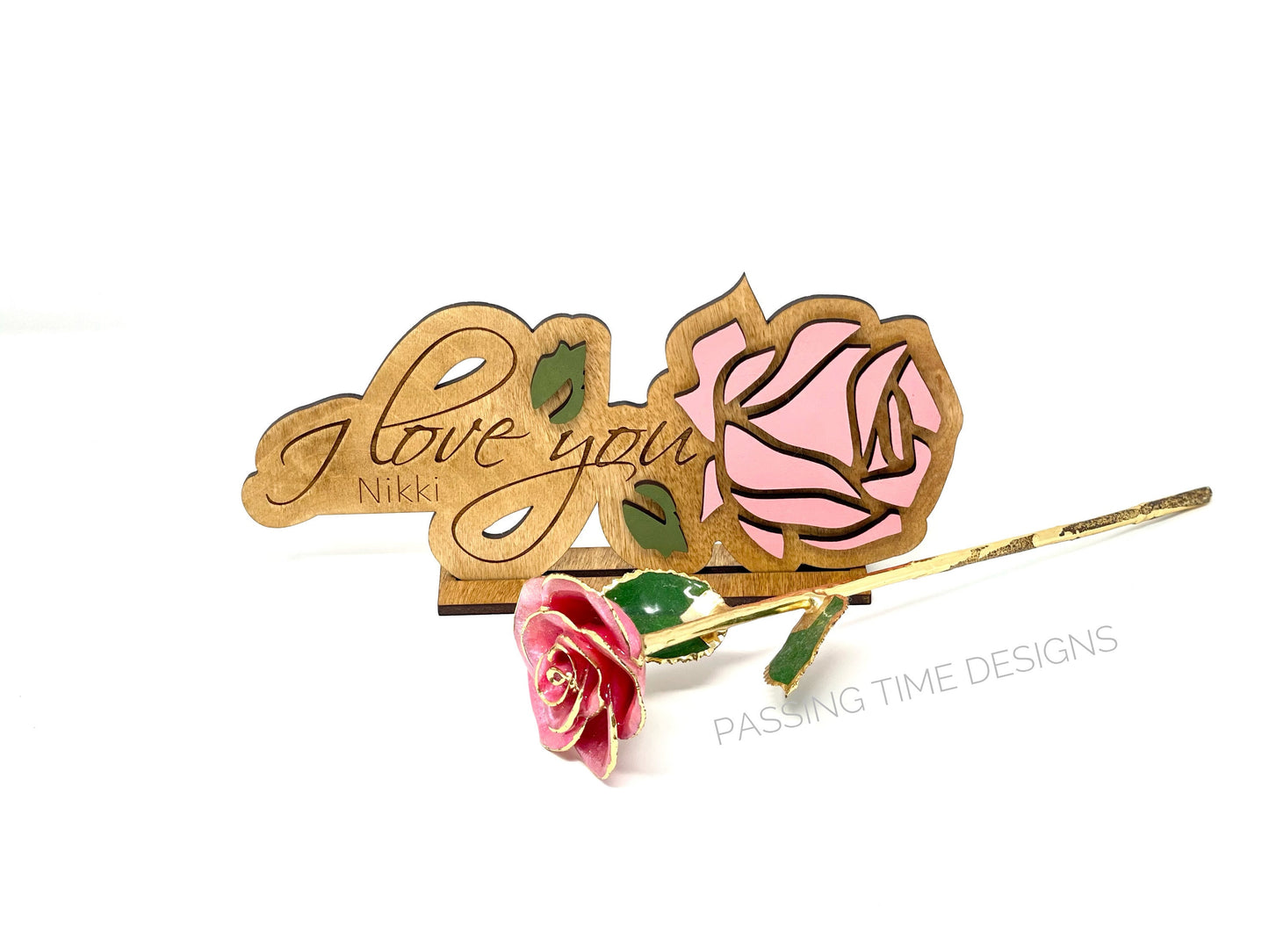 Personalized wood Rose / custom Engraved 3D Rose with Stand (1pc)